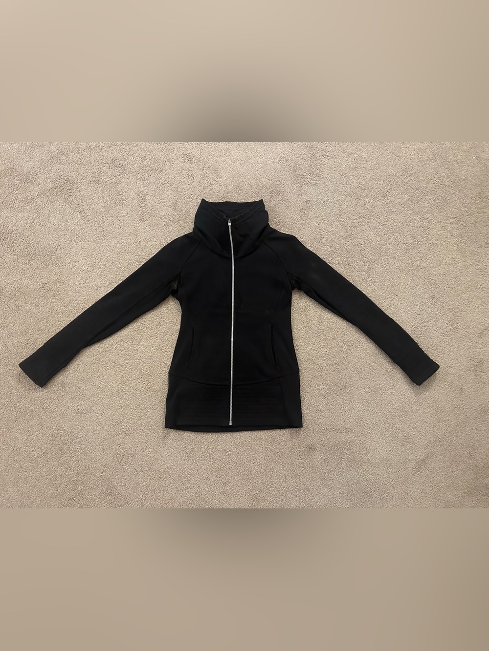 Lululemon blac long zipper down sweatshirt jacket with large funnel neck